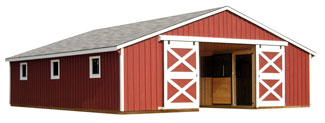 large red and white horse barn